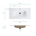 Glossy White Ceramic Integrated Sink with Seamless Design - White
