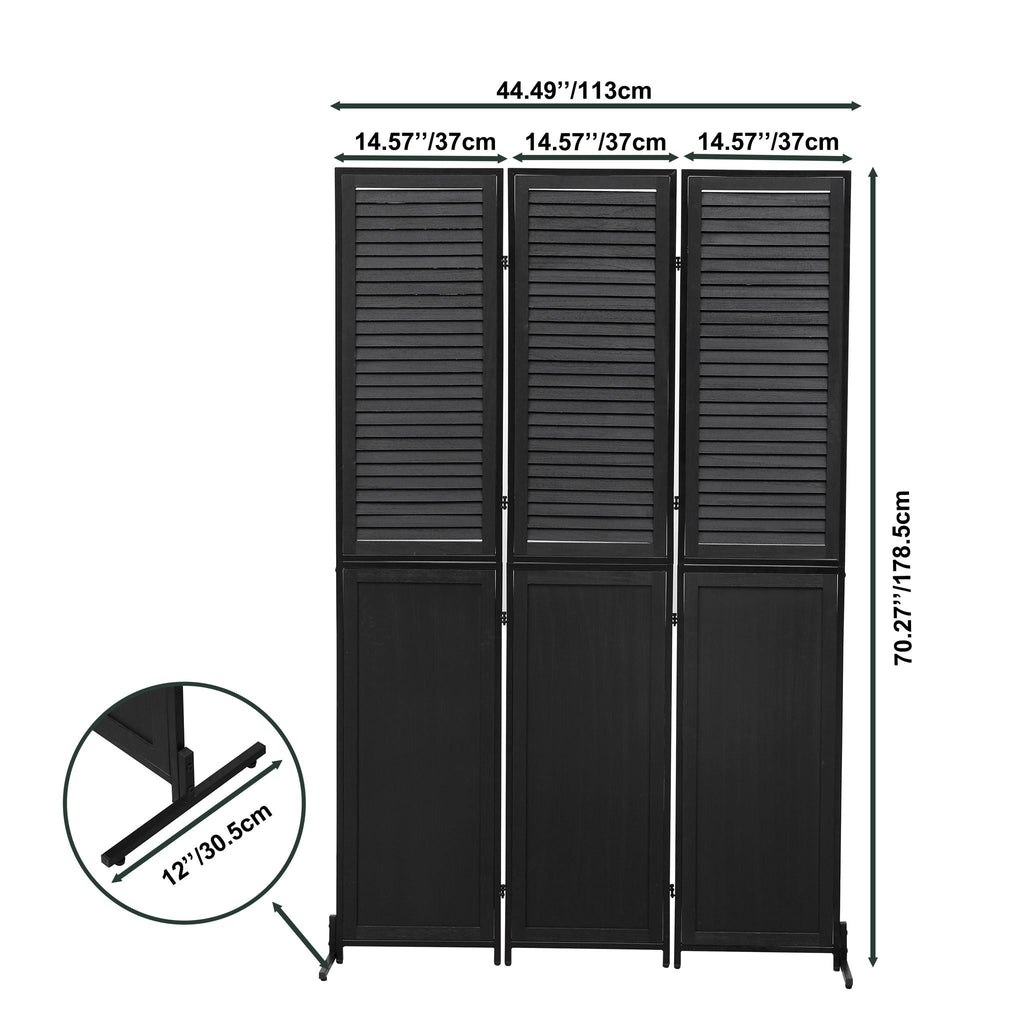 Rustic 3 Panel Room Divider with Metal Frame - Black or Light Brown