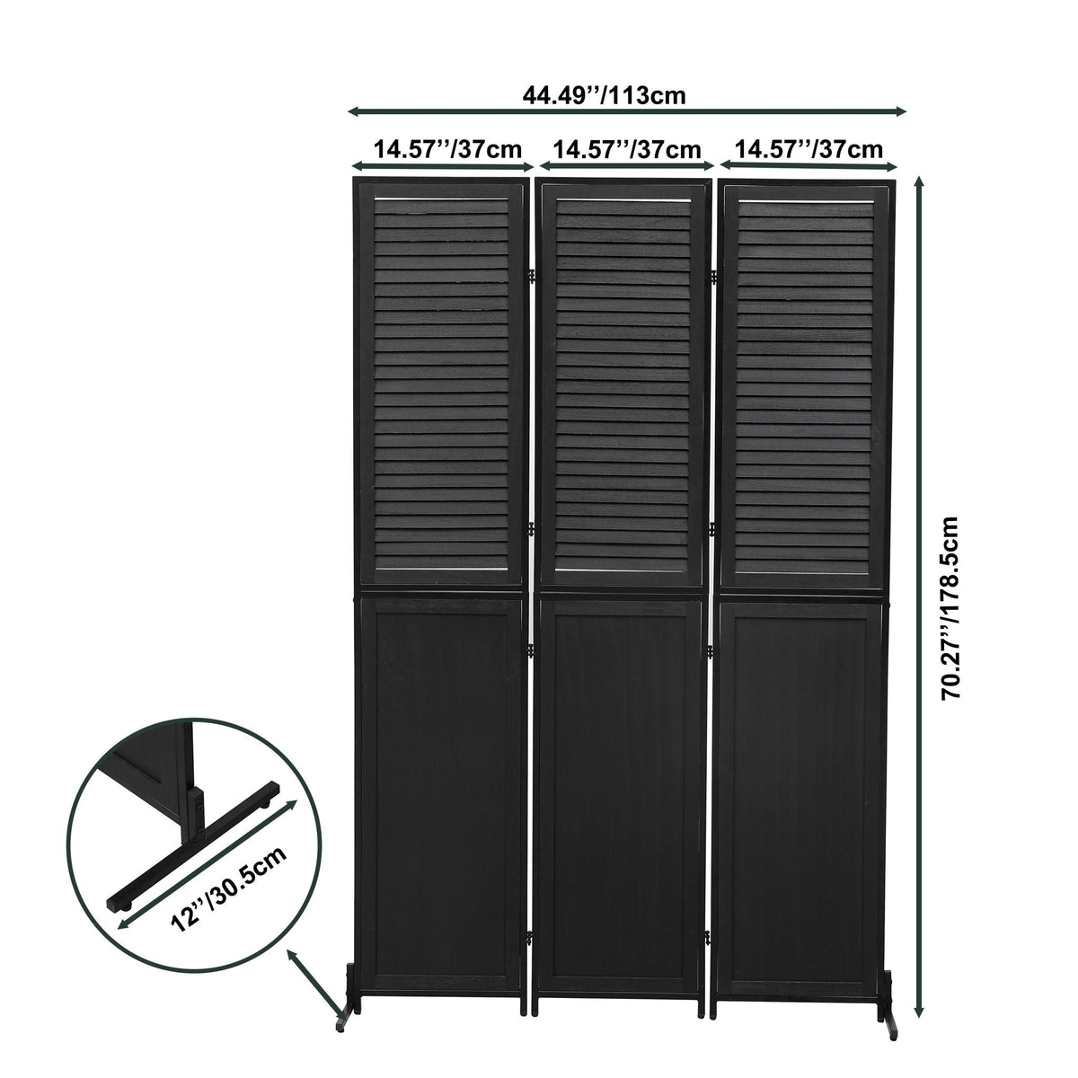 Rustic 3 Panel Room Divider with Metal Frame - Black or Light Brown