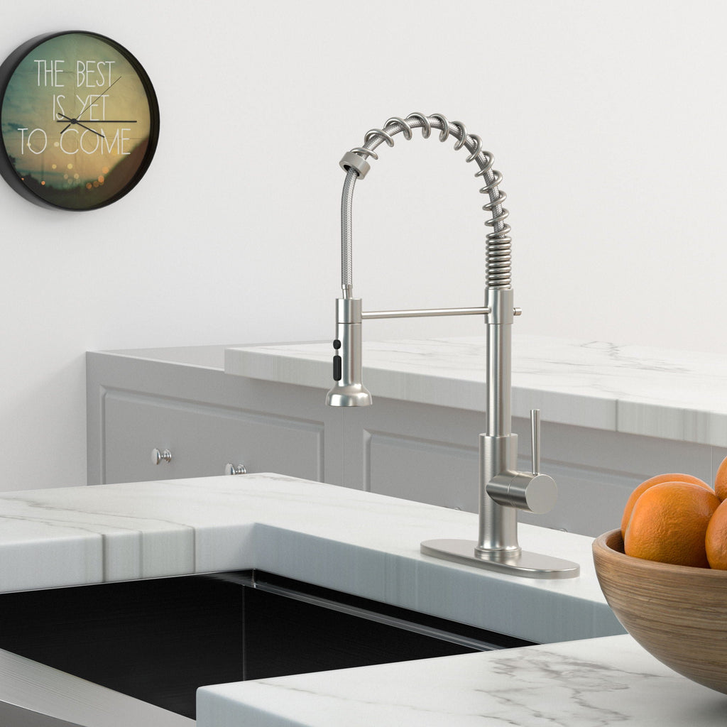 21" Commercial Kitchen Faucet with Dual Function Pull Down Sprayhead - Brushed Nickel