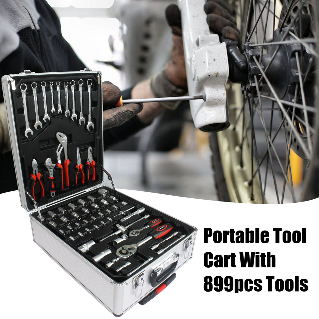 899 Piece Home Repair Tool Set with Rolling Toolbox - Pearl Silver or Black