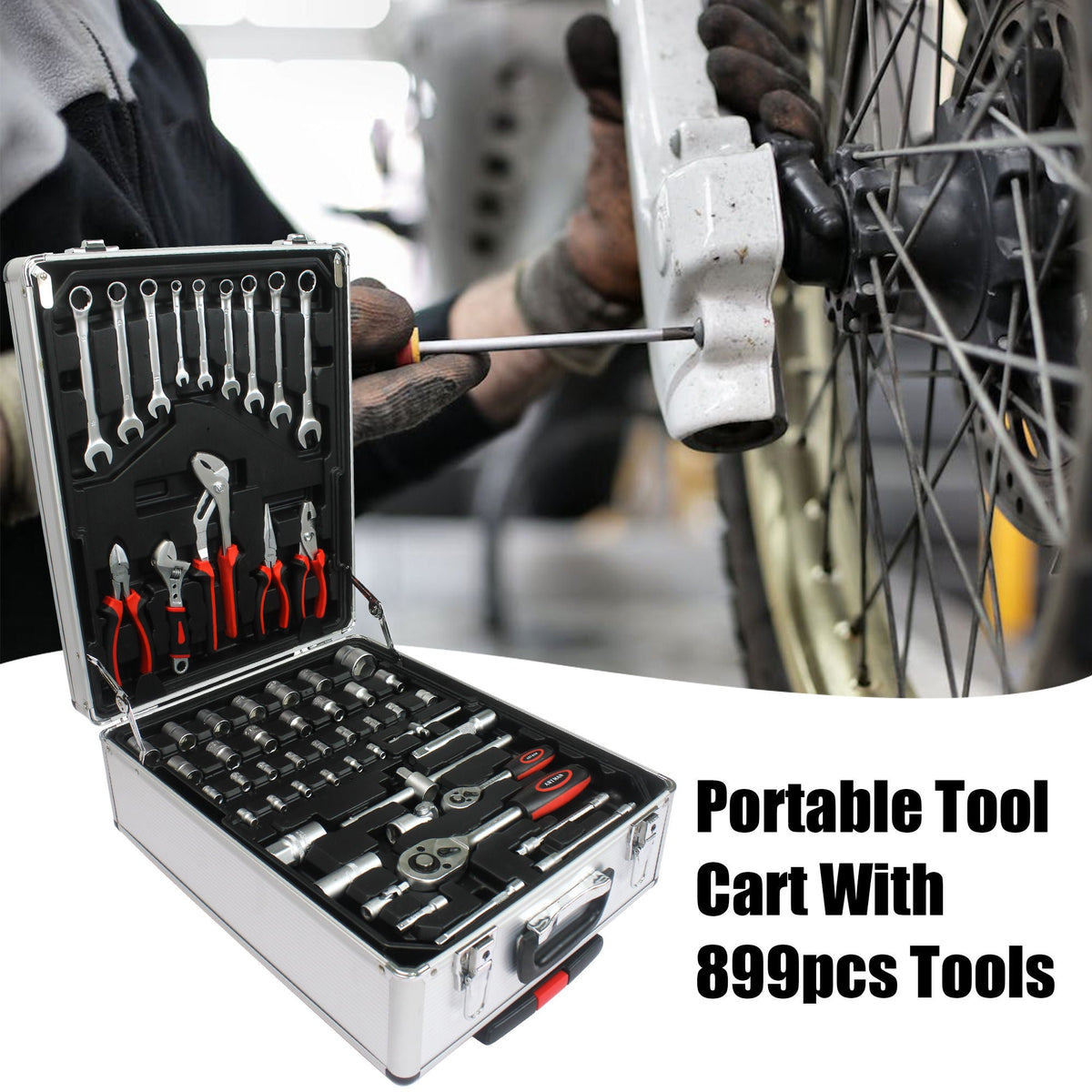 899 Piece Home Repair Tool Set with Rolling Toolbox - Pearl Silver or Black