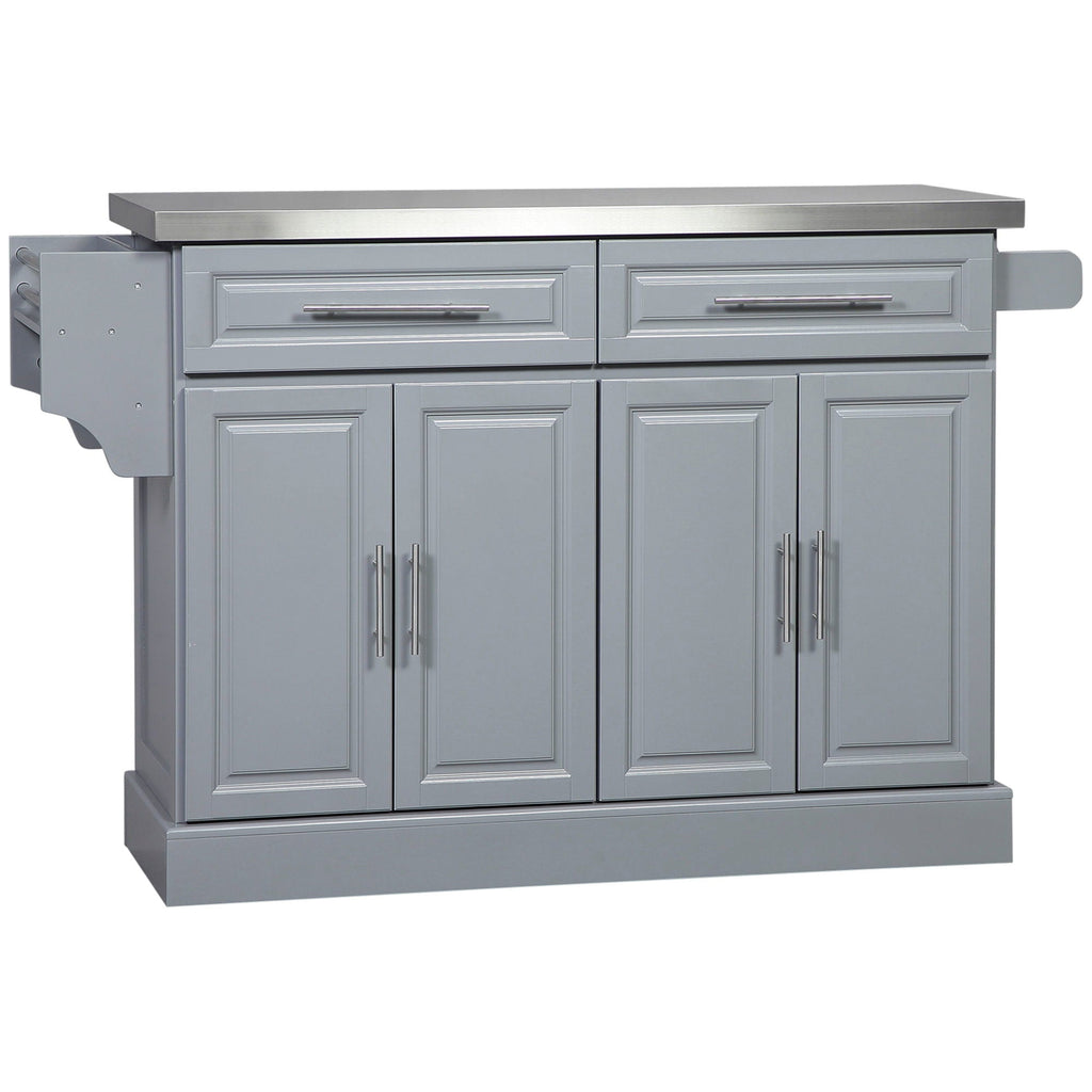 Rolling Kitchen Island with Stainless Steel Top and Ample Storage - Gray or White
