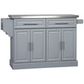 Rolling Kitchen Island with Stainless Steel Top and Ample Storage - Gray or White