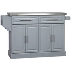 Rolling Kitchen Island with Stainless Steel Top and Ample Storage - Gray or White