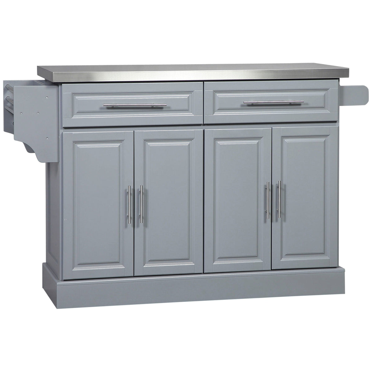 Rolling Kitchen Island with Stainless Steel Top and Ample Storage - Gray or White