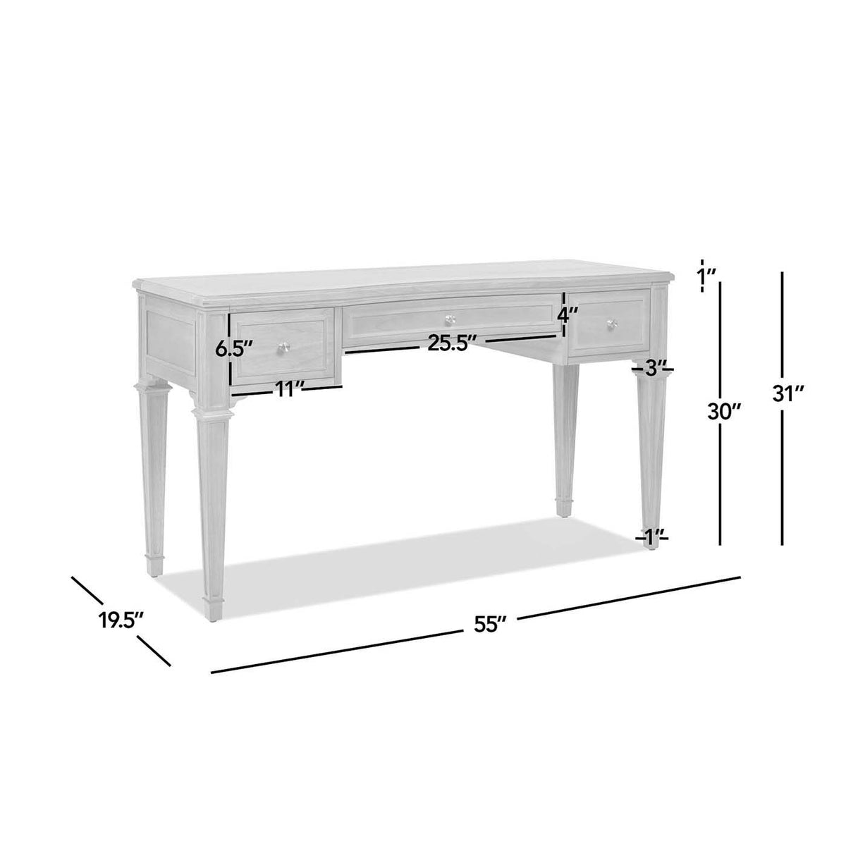 Dauphin 3 Drawer Executive Desk with Soft-Close Drawers - Light Brown or Gray