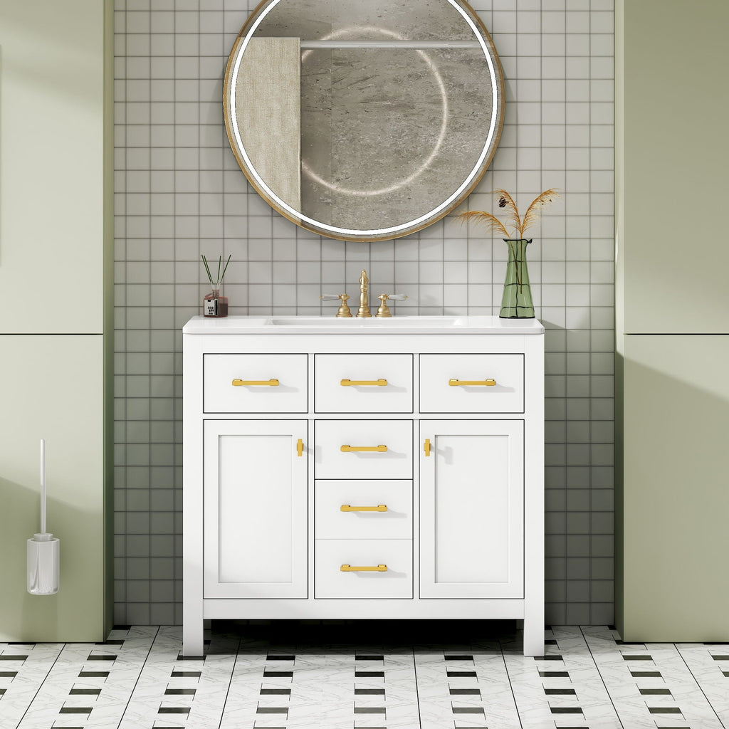 Modern Bathroom Vanity With 36" Resin Sink – 4 Drawer Storage Cabinet