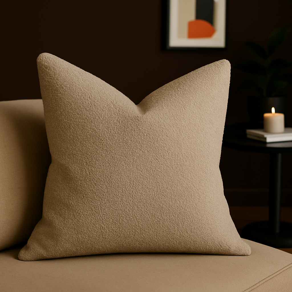 Soft Neutral Throw Pillow with Bouclé Texture - Beige