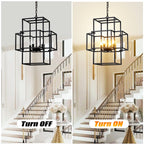 4 Light Metal Lantern Pendant Light with Adjustable Height - Black or Gold