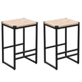 Boho Style Backless Bar Stools with Paper Rope Seat - Light Brown (Set of 2)