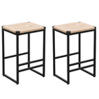 Boho Style Backless Bar Stools with Paper Rope Seat - Light Brown (Set of 2)