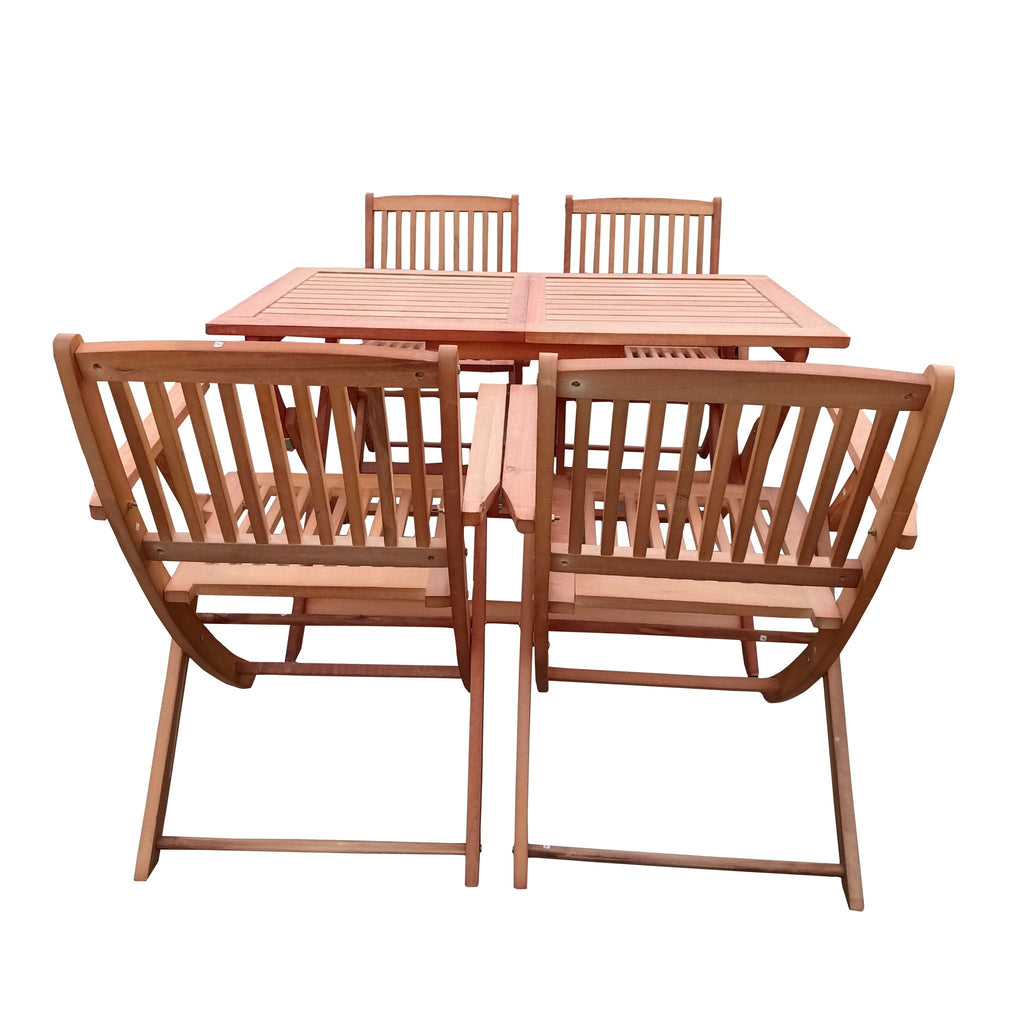 Teak 5 Piece Patio Dining Set with Folding Chairs - Solid Wood
