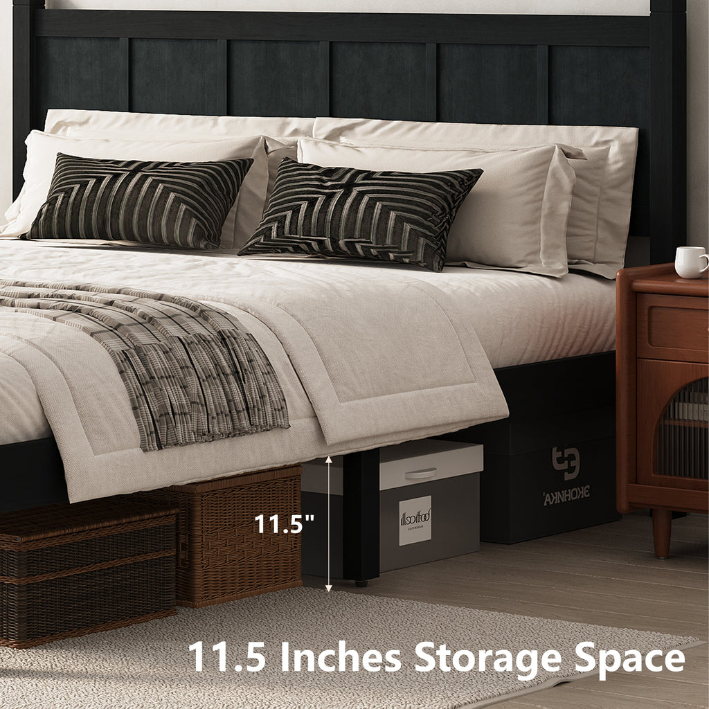 Queen Size Flat Panel Bed with Headboard & Footboard - Wood Finish