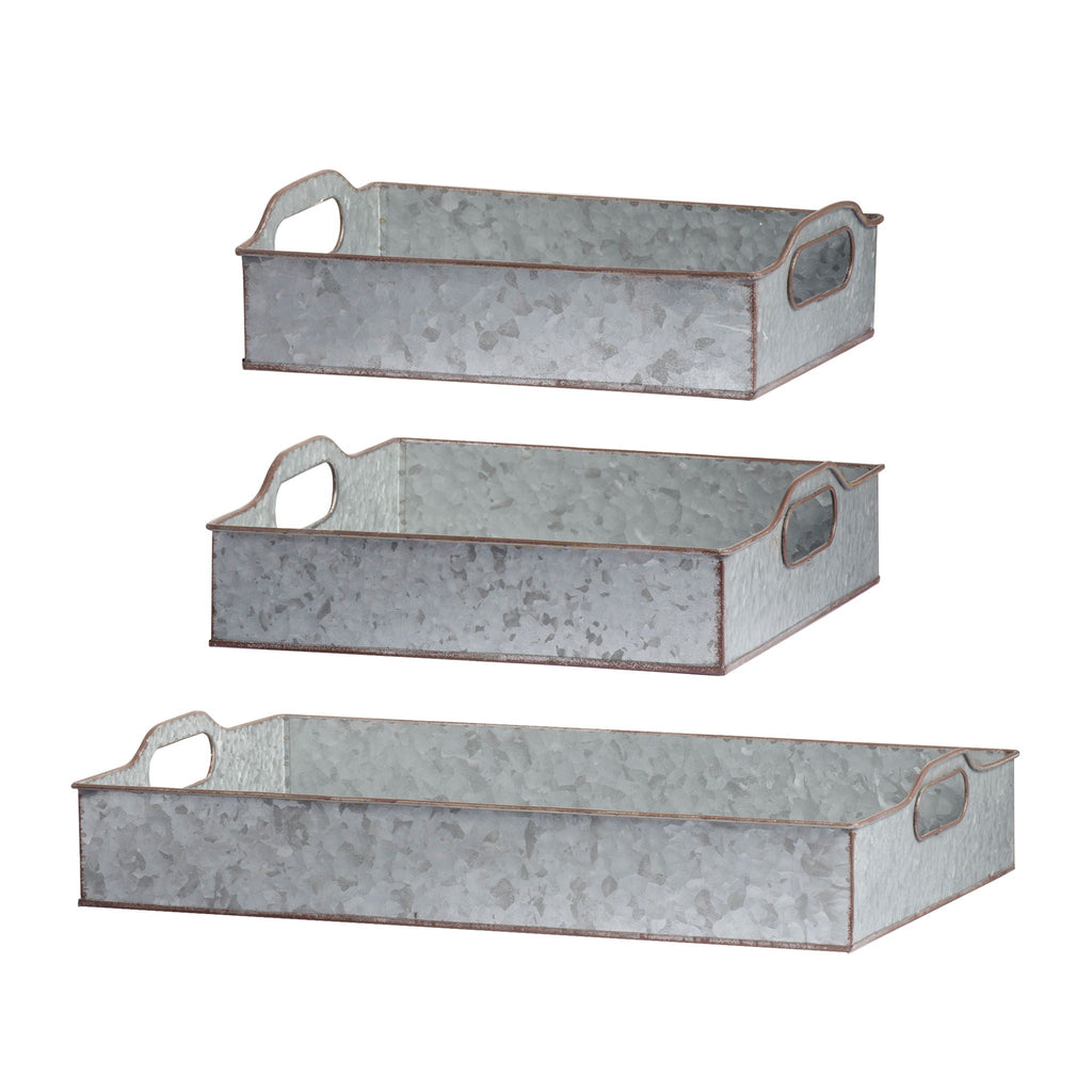 Decorative Galvanized Nesting Trays with Rustic Design - Gray