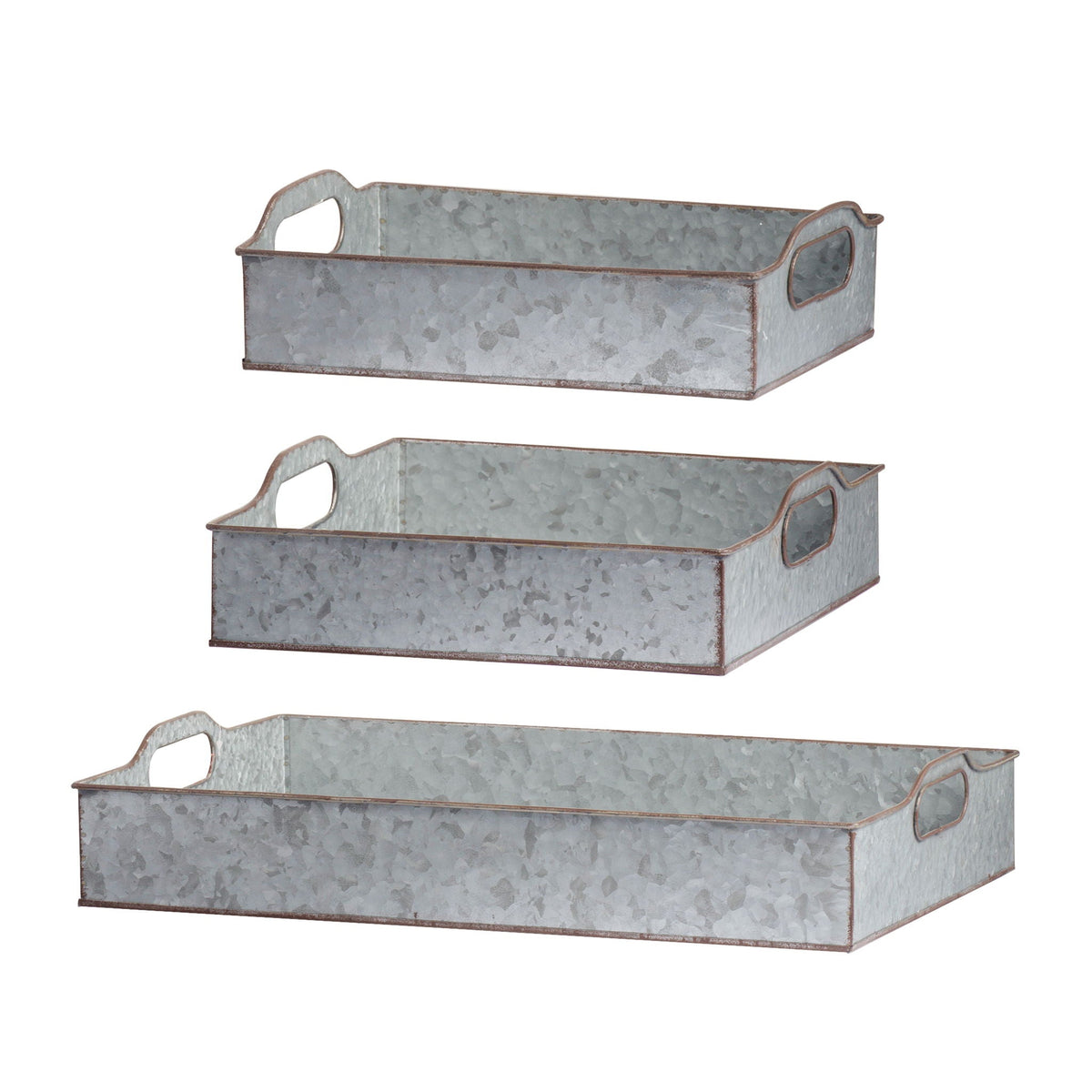 Decorative Galvanized Nesting Trays with Rustic Design - Gray