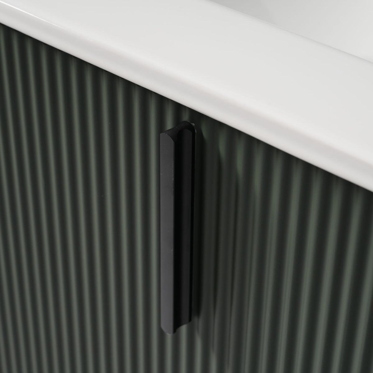 Bathroom Vanity With Ceramic Sink and Fluted Design - Dark Green, White, Light Brown