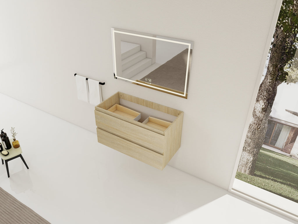 36" Wall-Mounted Bathroom Vanity Cabinet with Soft-Close Drawers - Natural Wood Grain