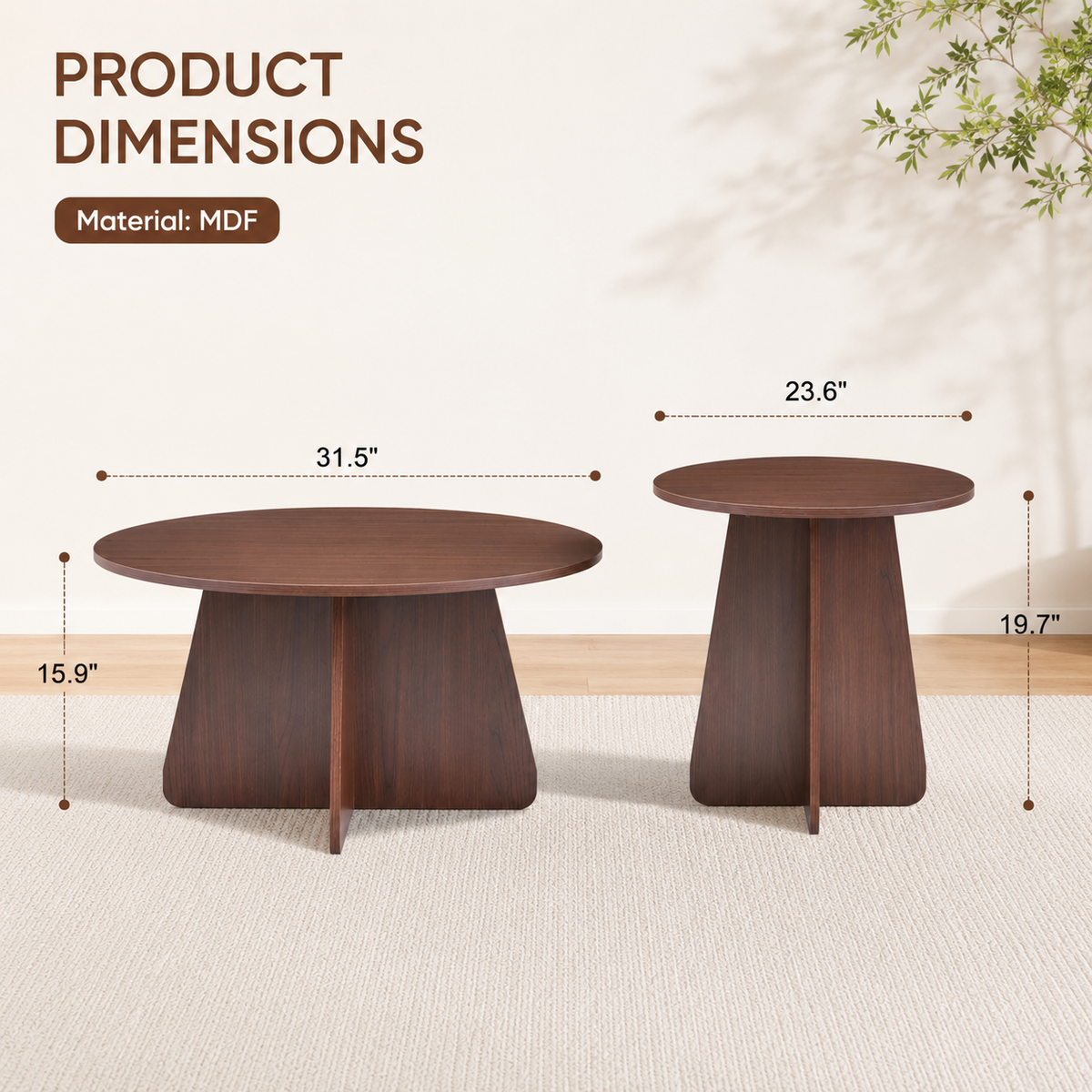 Retro-Style Nesting Coffee Table Set with Space-Saving Design - Walnut or Wood