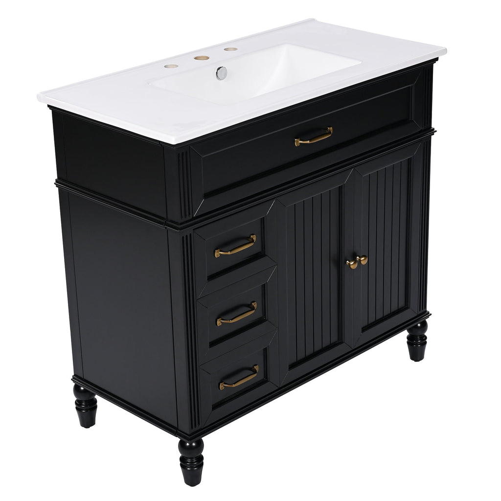 Bathroom Vanity With Sink and Drawers - Freestanding Solid Wood Cabinet