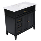 Bathroom Vanity With Sink and Drawers - Freestanding Solid Wood Cabinet