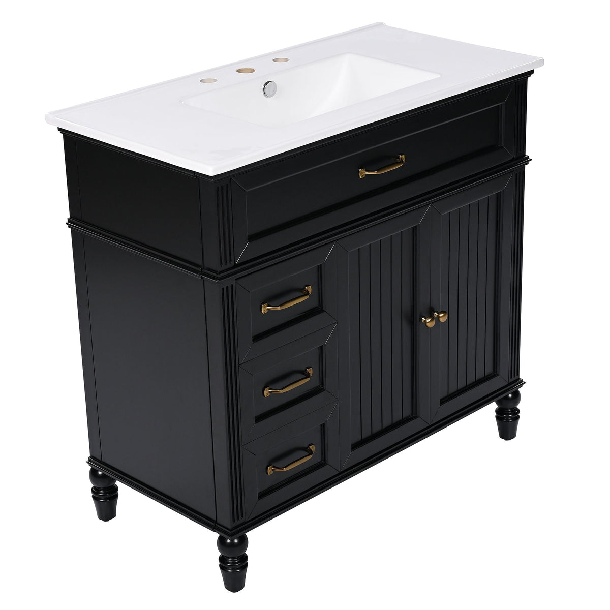 Bathroom Vanity With Sink and Drawers - Freestanding Solid Wood Cabinet