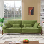 Deep Seated Fabric Stationary Sofa with Plush Pillows - Beige, Green, or Red