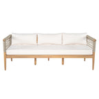 Outdoor Acacia Wood 3-Seater Sofa with Rope Woven Arms - Taupe