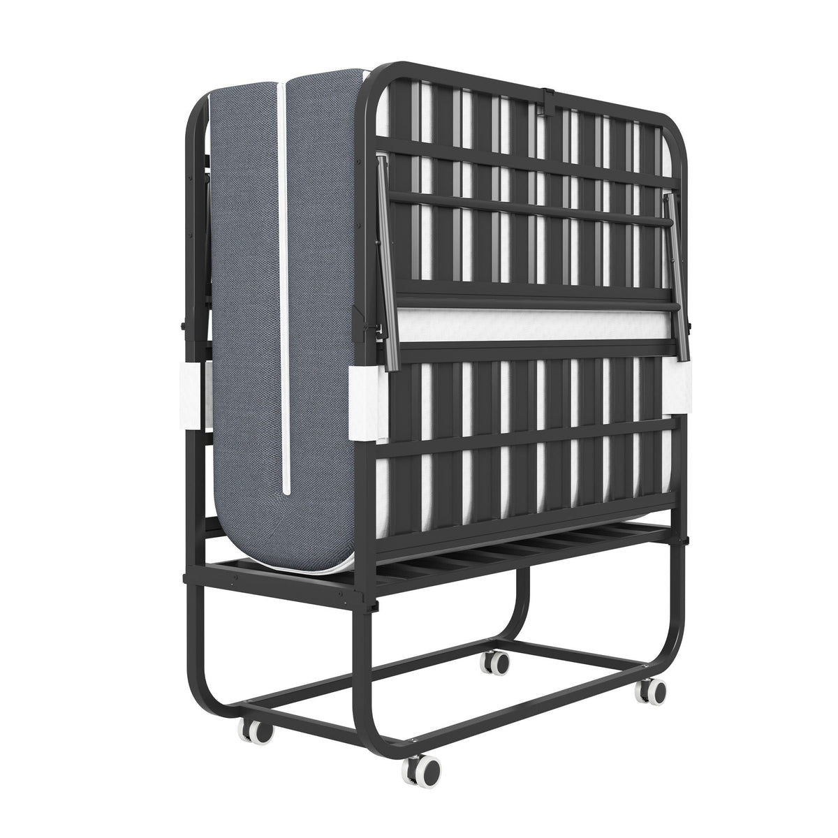 Twin Folding Bed with Memory Foam Mattress and Sturdy Metal Frame - Brushed Nickel