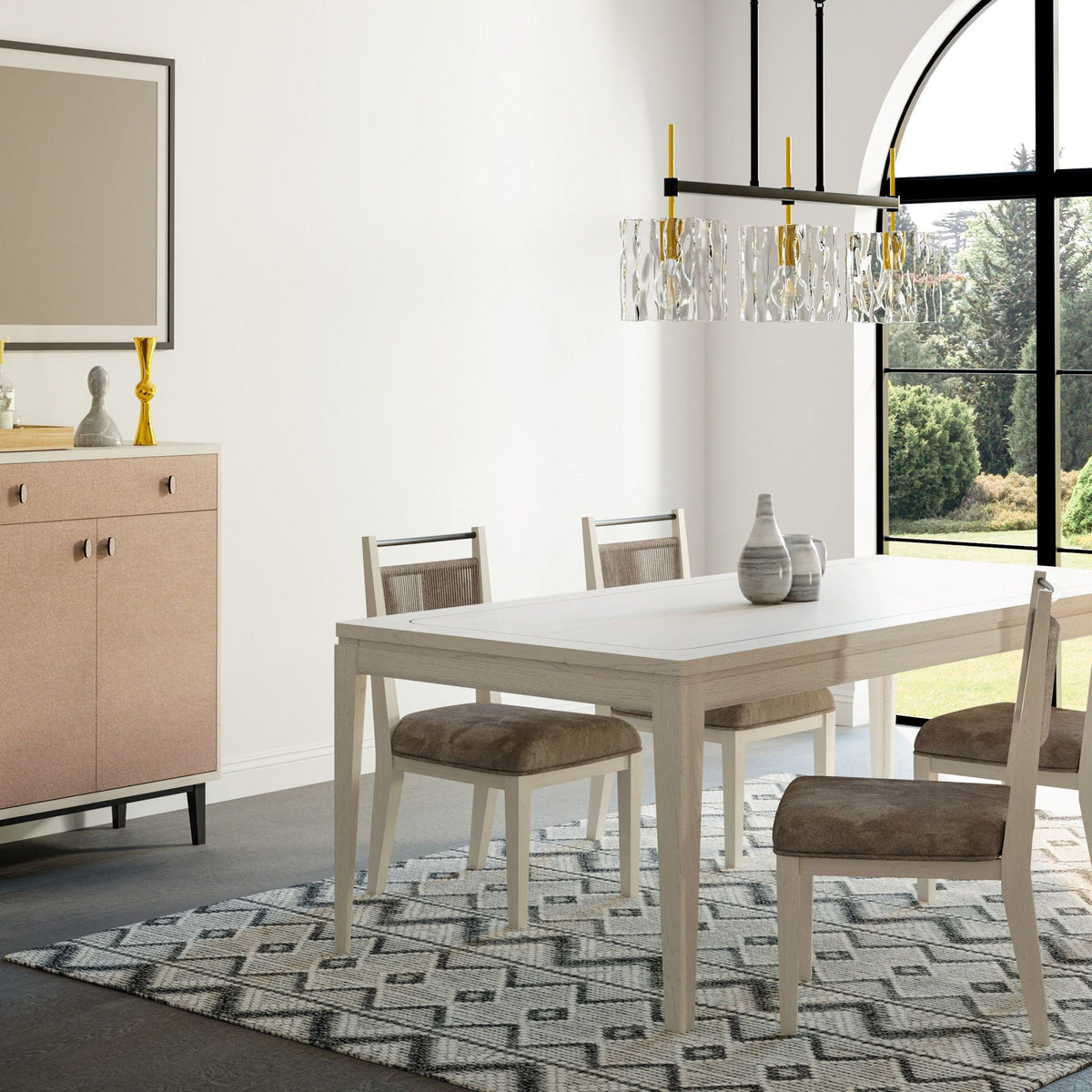 Rope Back Dining Chair with Solid Wood Frame - Beige / Carmel