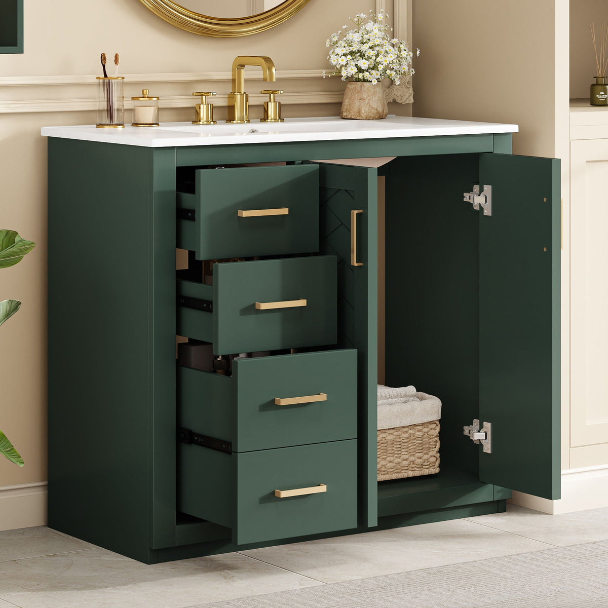 Bathroom Vanity With Sink Combo, Storage Cabinet, Freestanding Set