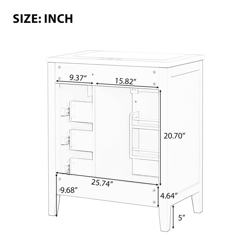 30" Bathroom Vanity Cabinet Base with Drawers - White