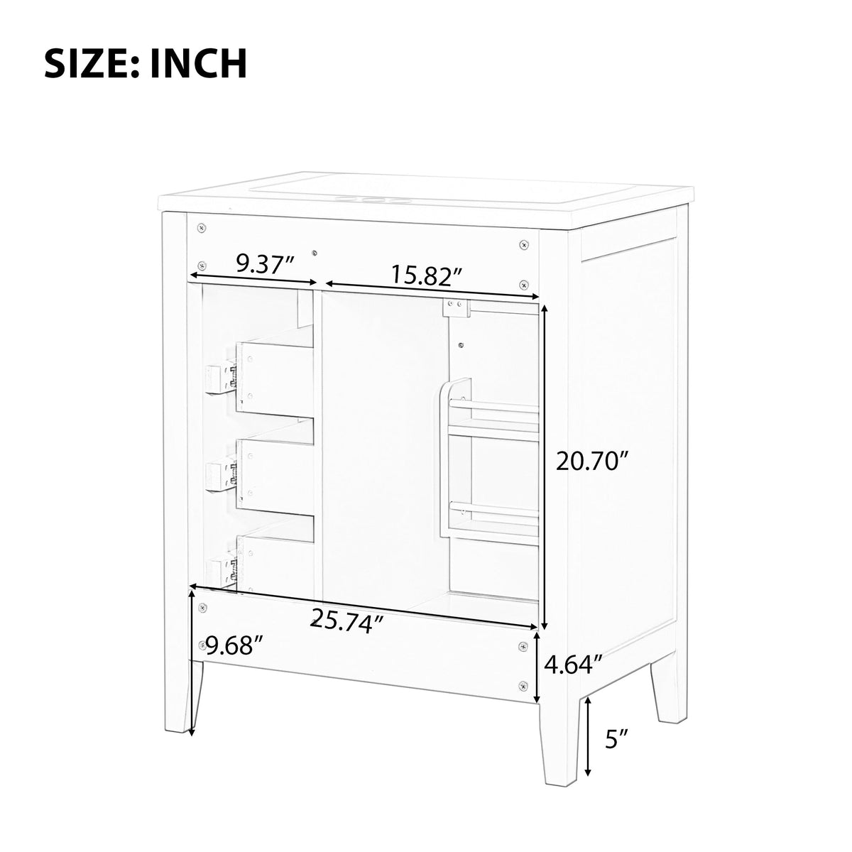 30" Bathroom Vanity Cabinet Base with Drawers - White