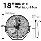 High Velocity 3 Speed Air Circulator Metal Wall Mount Fan - Black