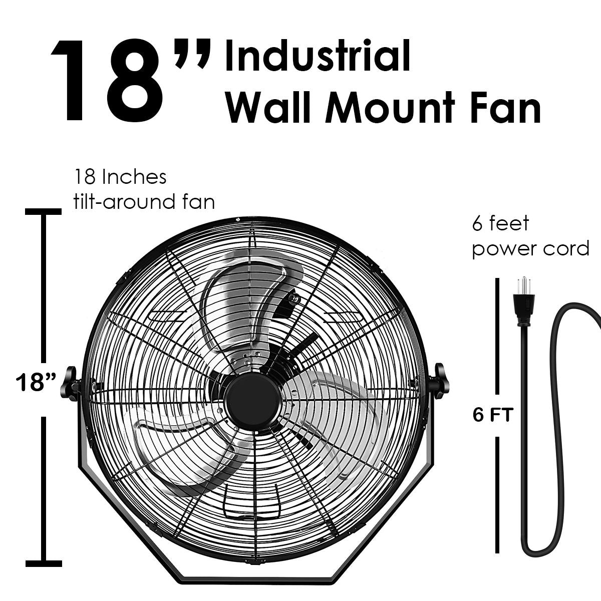 High Velocity 3 Speed Air Circulator Metal Wall Mount Fan - Black