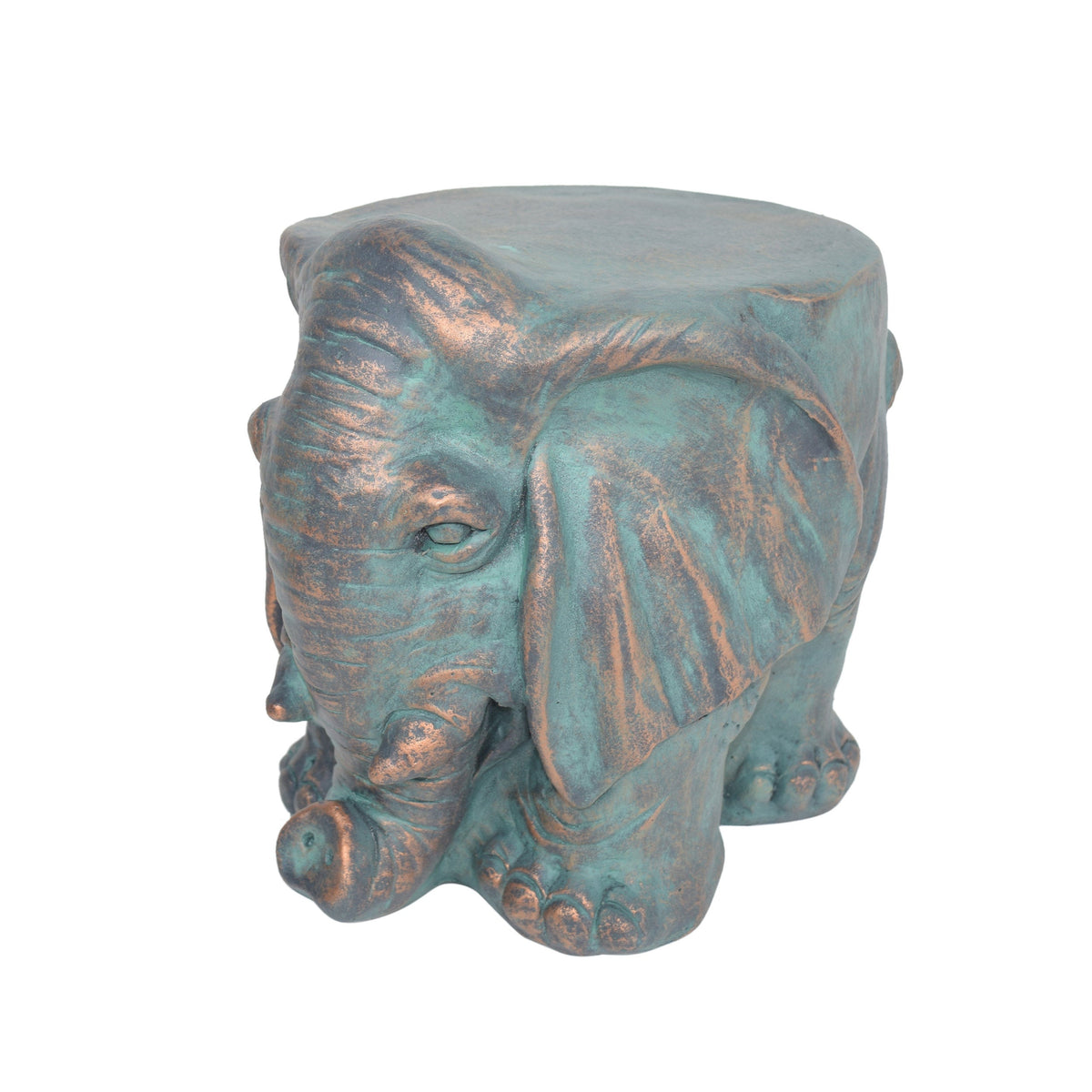 Elephant Garden Stool with Distressed Copper Patina Finish - Outdoor Accent Table