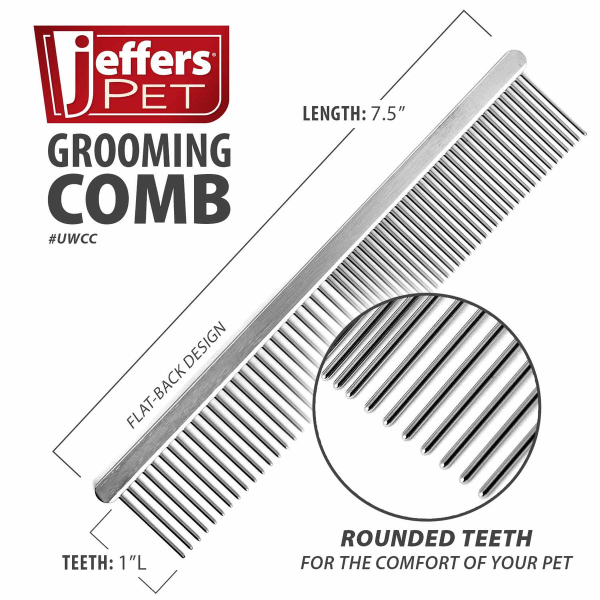 Jeffers Flat Back Steel Pet Grooming Comb