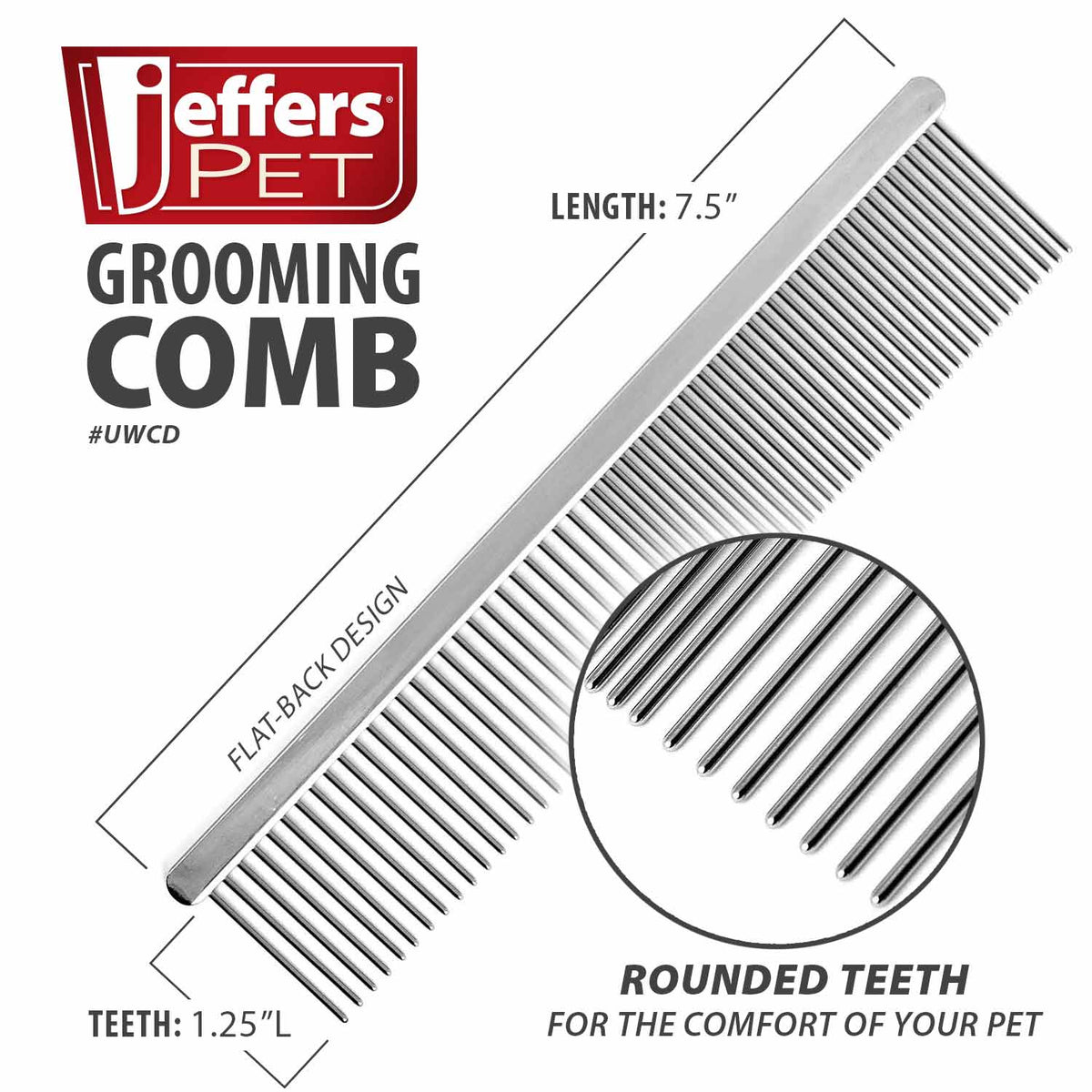 Jeffers Flat Back Steel Pet Grooming Comb