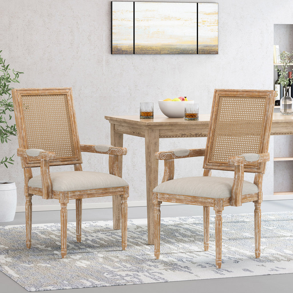 Upholstered Dining Chair with Cane Back - Beige or Light Grey