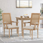 Upholstered Dining Chair with Cane Back - Beige or Light Grey