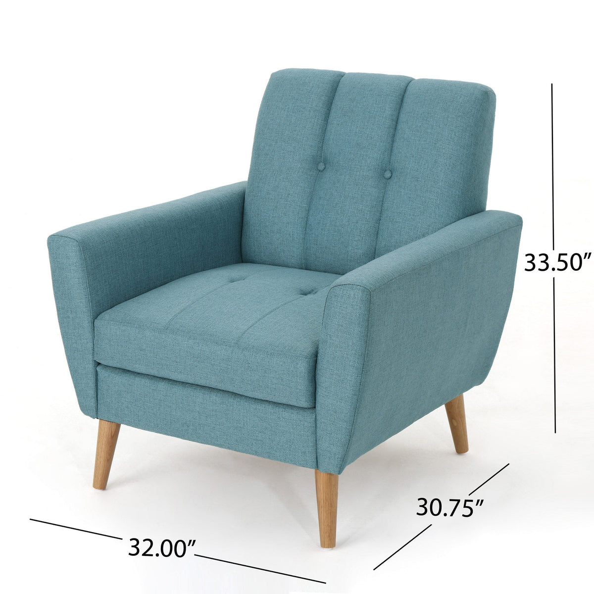 Mid Century Fabric Channel Stitch Club Chair with Channel Stitch Detail - Blue