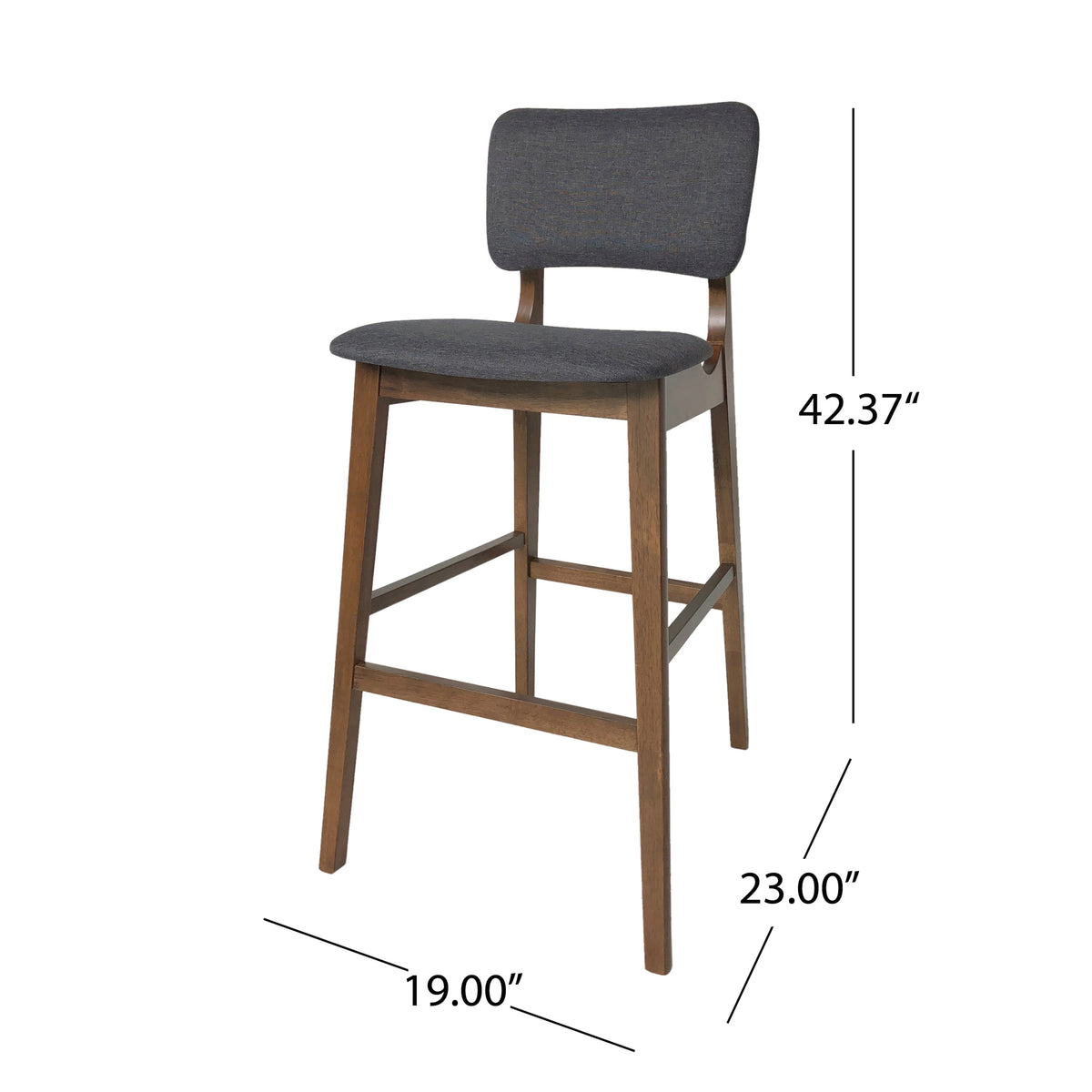 Mid-Century Modern Bar Chair Set with Rubberwood Frame - Charcoal