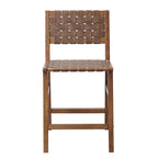 Nebuluxe Faux Leather Woven Counter Stool with Solid Wood Frame - Pecan