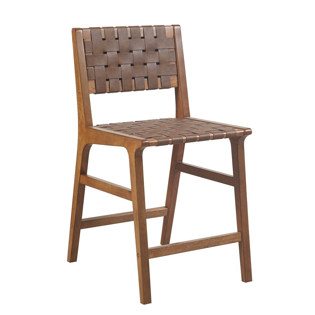 Nebuluxe Faux Leather Woven Counter Stool with Solid Wood Frame - Pecan