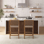 Nebuluxe Faux Leather Woven Counter Stool with Solid Wood Frame - Pecan