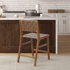 Nebuluxe Faux Leather Woven Counter Stool with Solid Wood Frame - Pecan