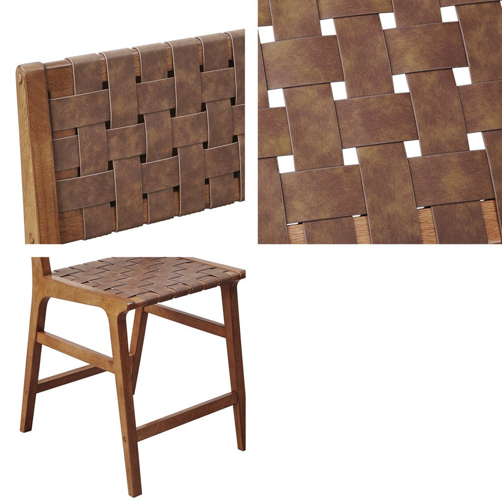 Nebuluxe Faux Leather Woven Counter Stool with Solid Wood Frame - Pecan