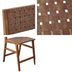 Nebuluxe Faux Leather Woven Counter Stool with Solid Wood Frame - Pecan