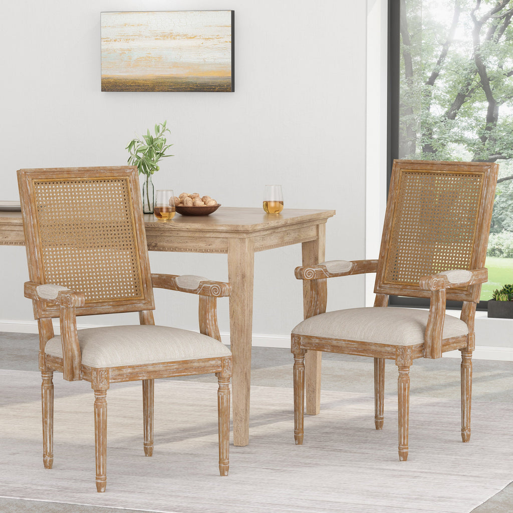 Upholstered Dining Chair with Cane Back - Beige or Light Grey
