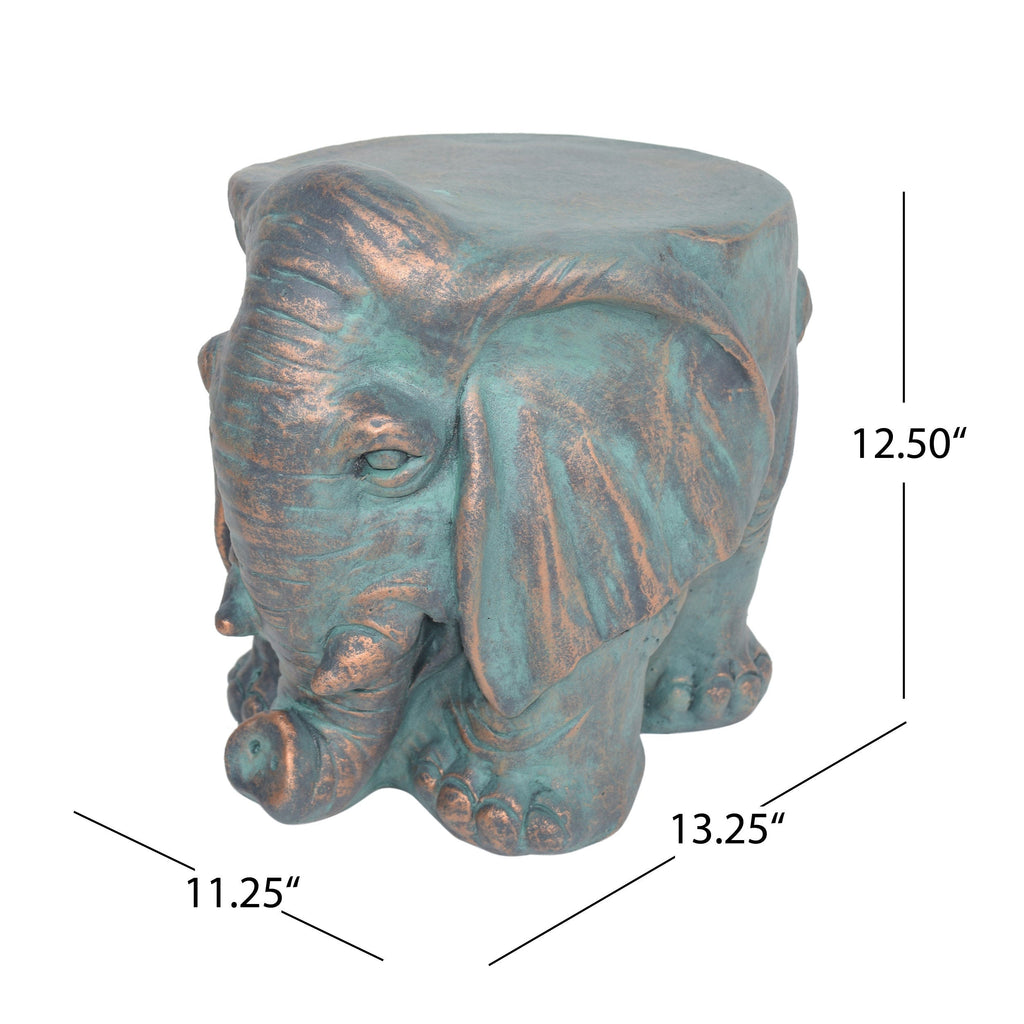 Elephant Garden Stool with Distressed Copper Patina Finish - Outdoor Accent Table